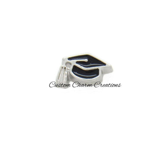 Black Graduation Cap Floating Locket Charm - Custom Charm Creations