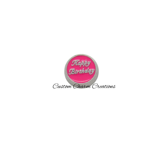Hot Pink Happy Birthday Floating Locket Memory Charm - Custom Charm Creations