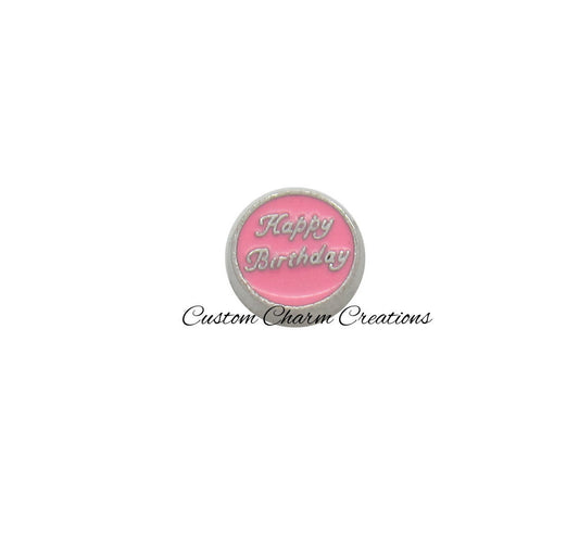 Light Pink Happy Birthday Floating Locket Memory Charm - Custom Charm Creations