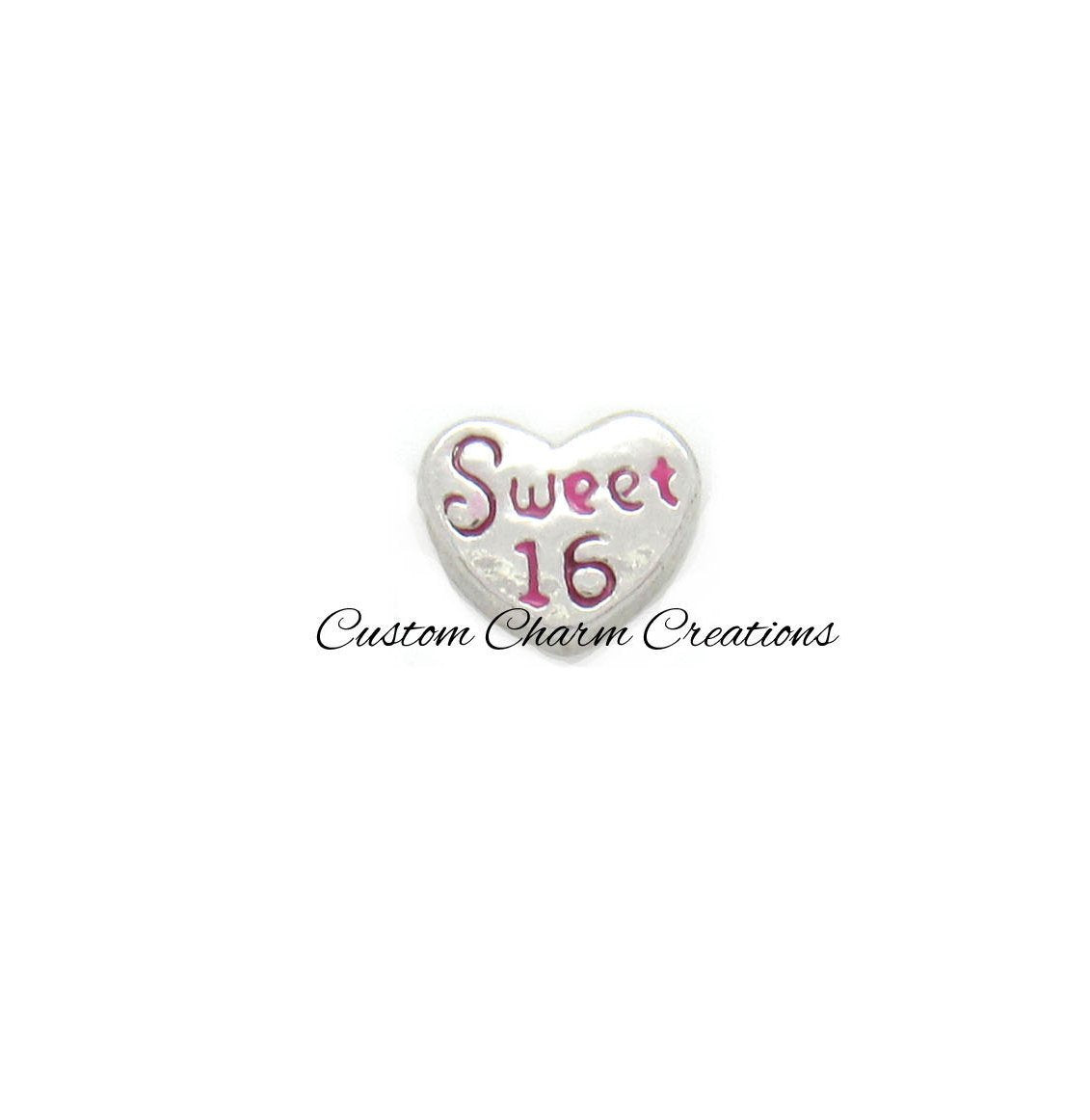 Sweet 16 Silver Heart Floating Locket Memory Charm - Custom Charm Creations