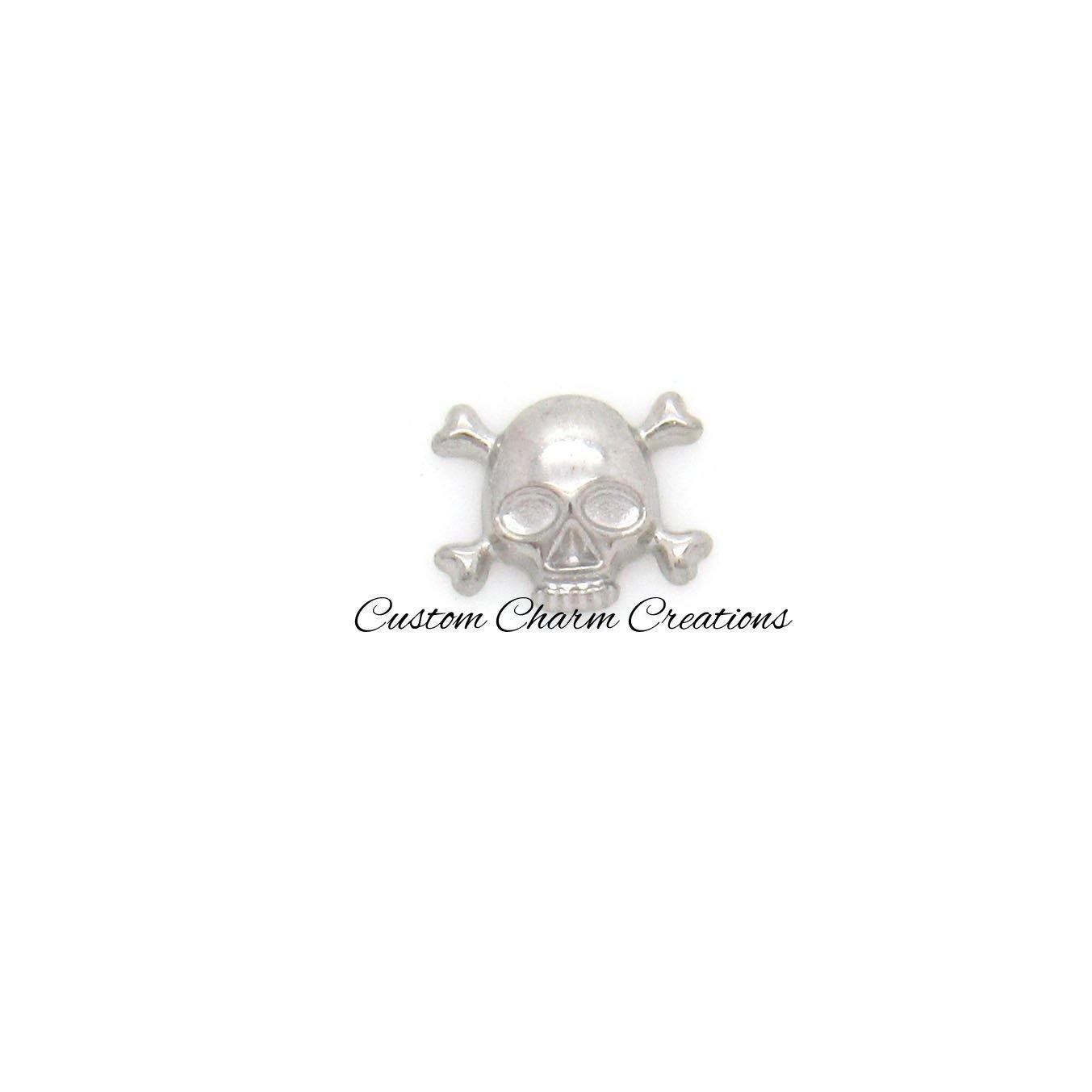 Cross Bones Skull Halloween Floating Locket Charm - Custom Charm Creations