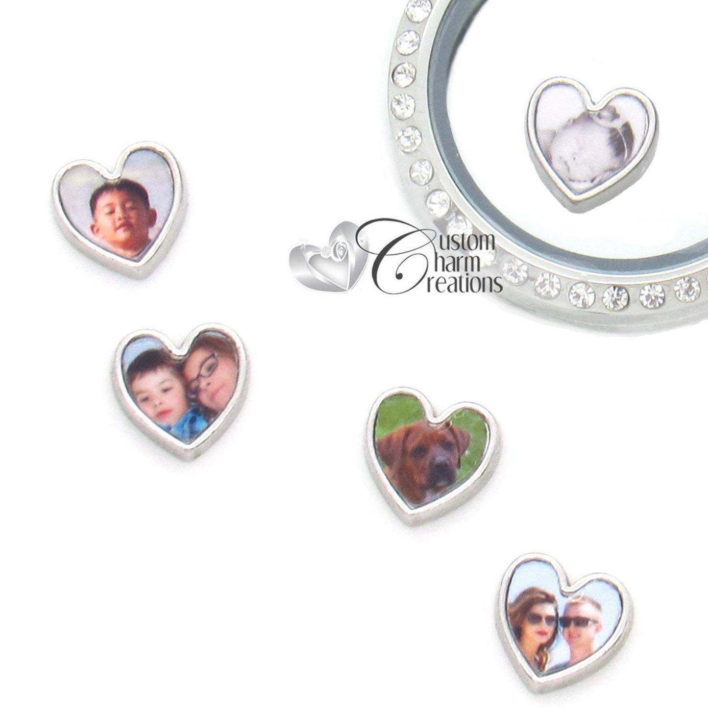 Floating Locket Photo Charm • Heart • 10mm • Custom Made Using Your Picture • Wedding • Baby • Children • Pets - Custom Charm Creations