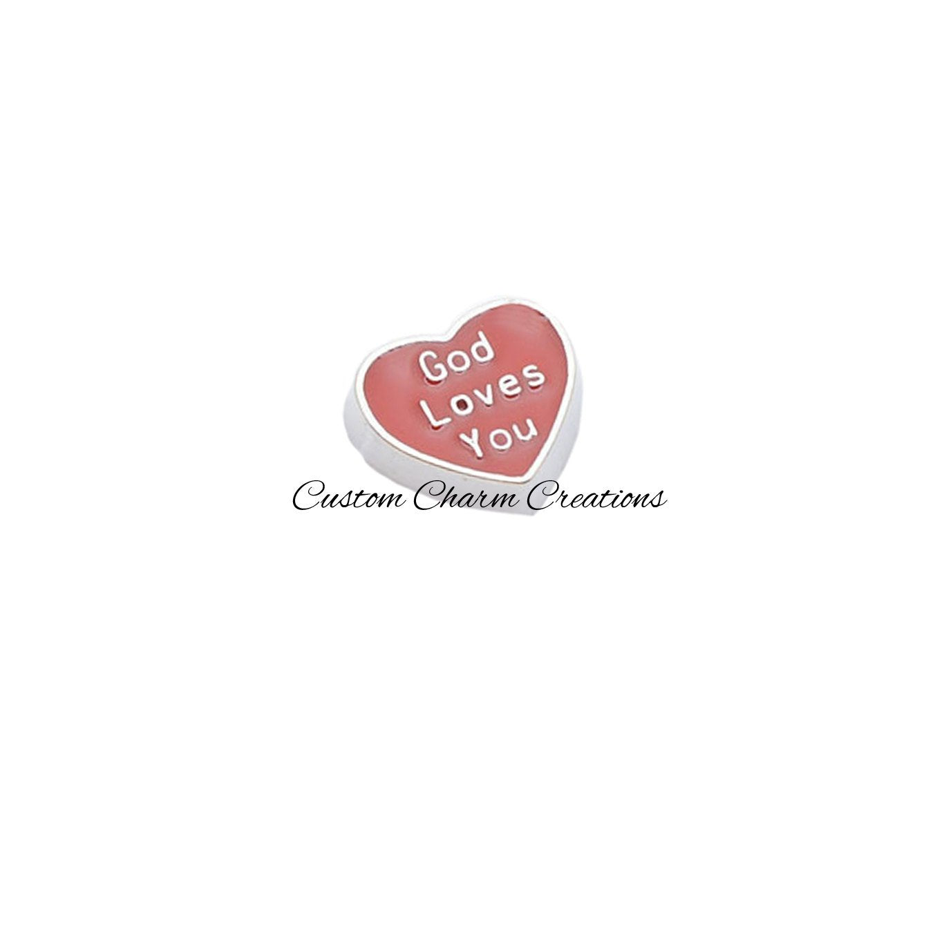God Loves You Red Heart Floating Locket Charm - Custom Charm Creations