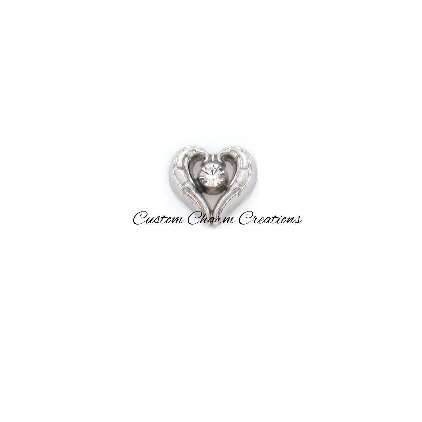 Floating Locket Charm • Silver Heart Angel Wings • Religious • Memory Charm - REL24 - Custom Charm Creations