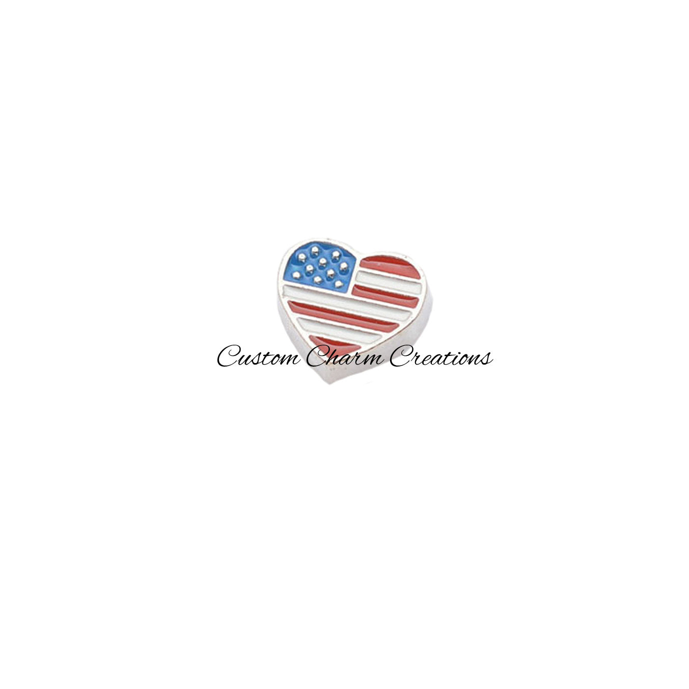Floating Locket Charm • USA Flag Heart • United States Military • Memory Charm - MIL05 - Custom Charm Creations