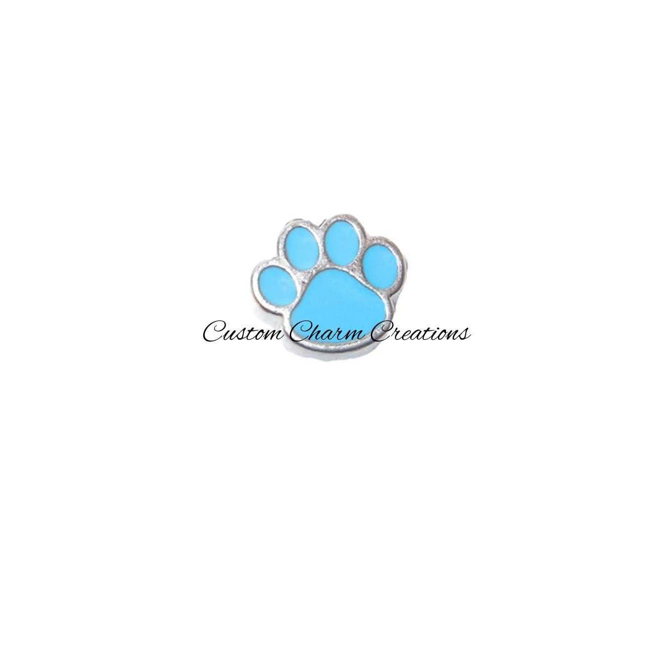 Blue Paw Print Floating Locket Charm - Custom Charm Creations