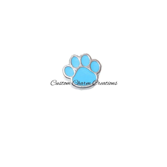 Blue Paw Print Floating Locket Charm - Custom Charm Creations