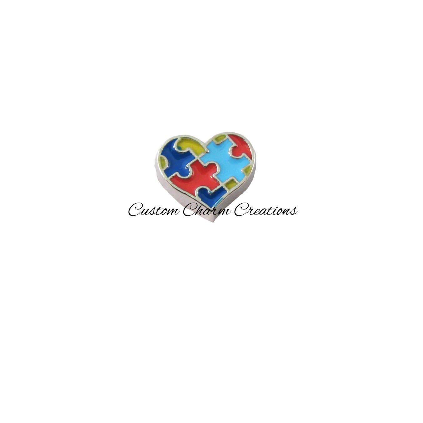 Autism Awareness Heart Floating Locket Charm - Custom Charm Creations