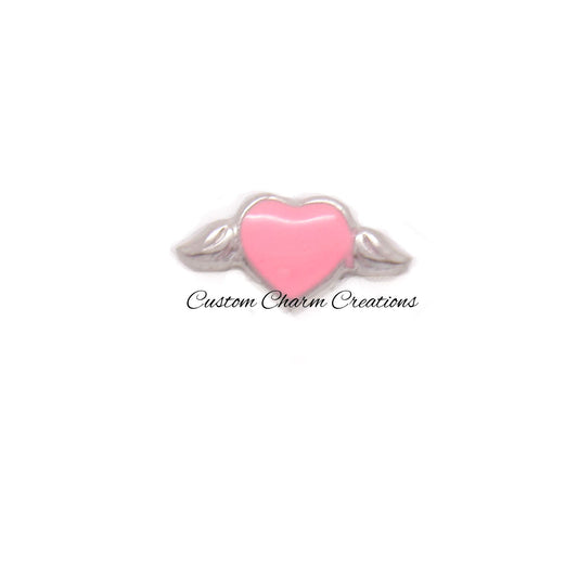 Light Pink Heart w/ Angel Wings Floating Locket Charm - Custom Charm Creations