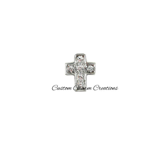 Silver Cross with Crystals Floating Locket Charm - Custom Charm Creations