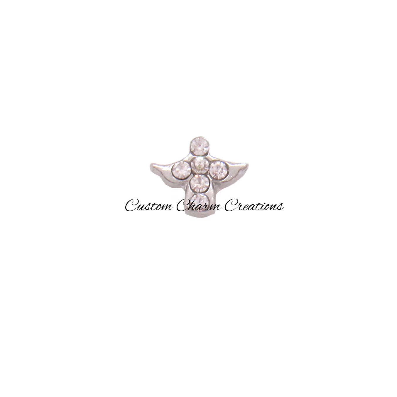 Silver Angel with Crystals Floating Locket Charm - Custom Charm Creations