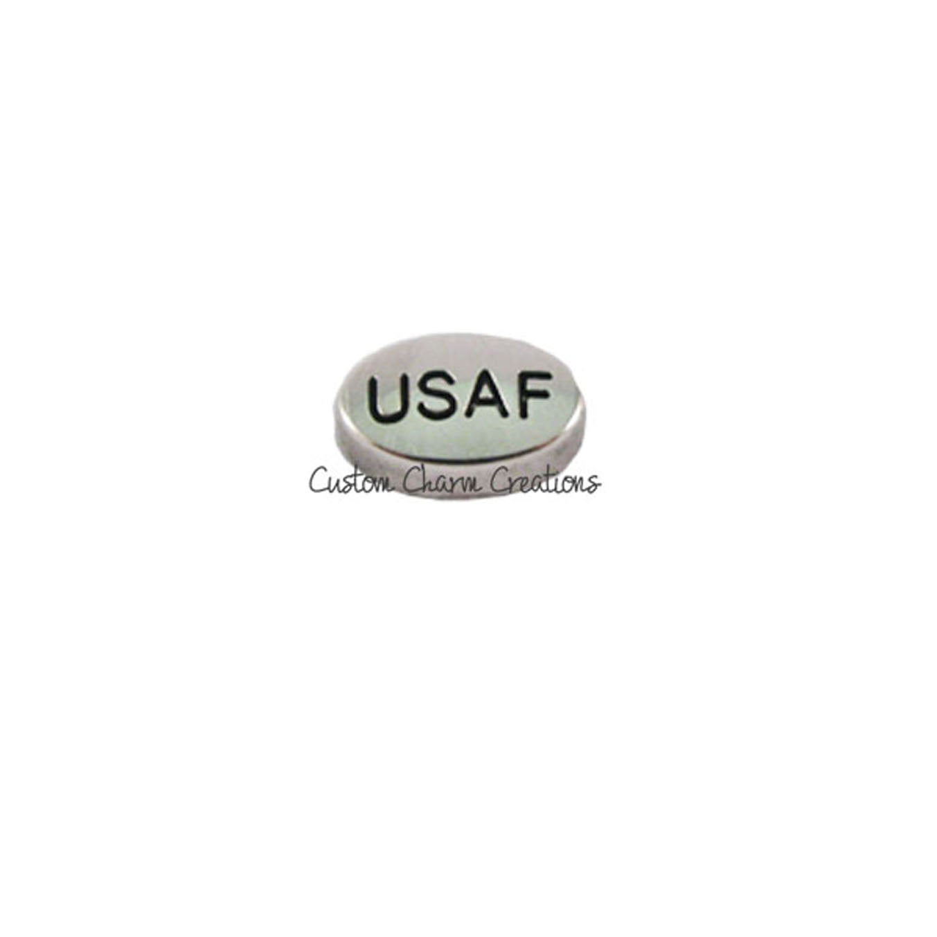 Floating Locket Charm • United States Air Force • USAF Silver Oval • Military • Memory Charm - MIL04 - Custom Charm Creations