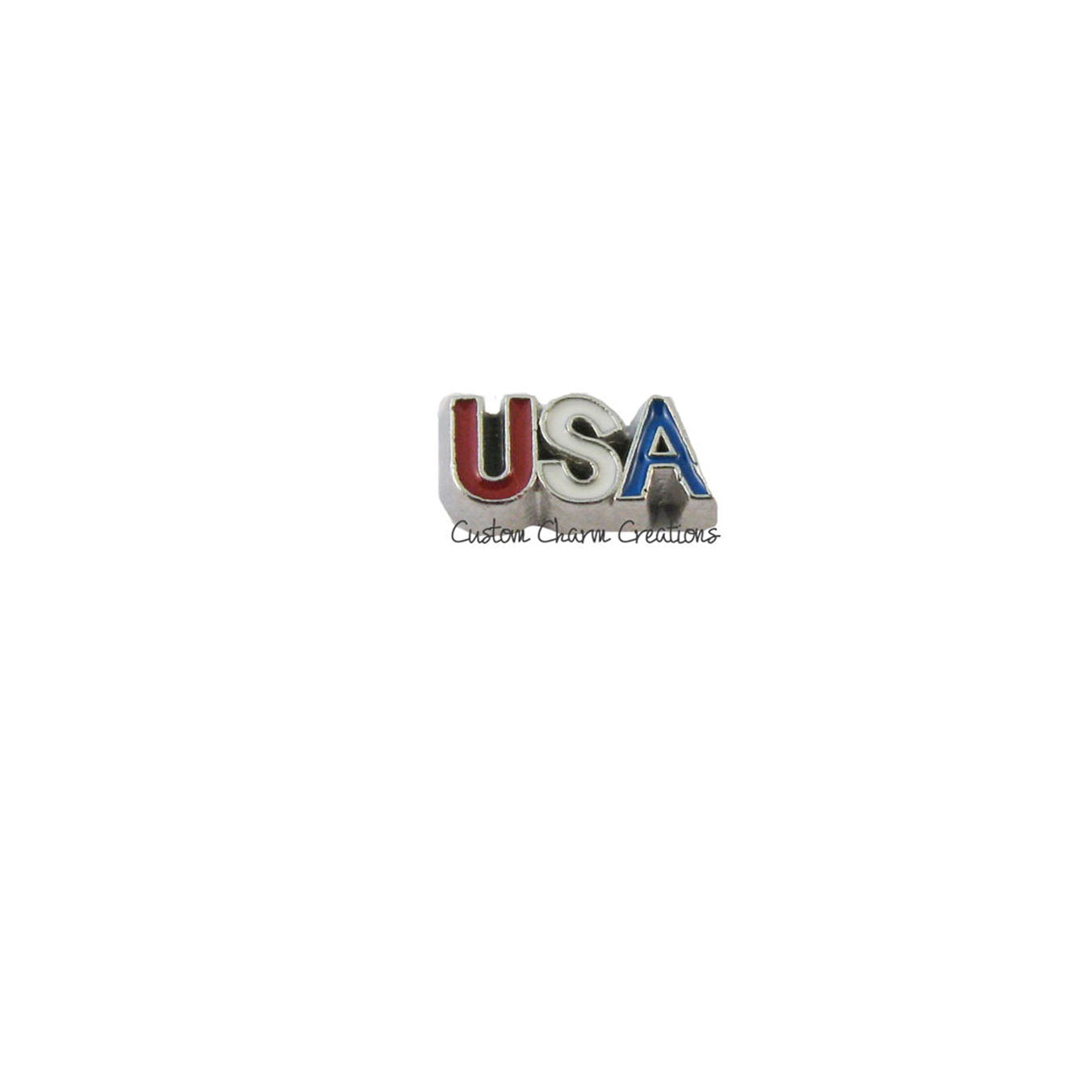 Floating Locket Charm • Red White Blue USA • Military • Memory Charm - MIL08 - Custom Charm Creations
