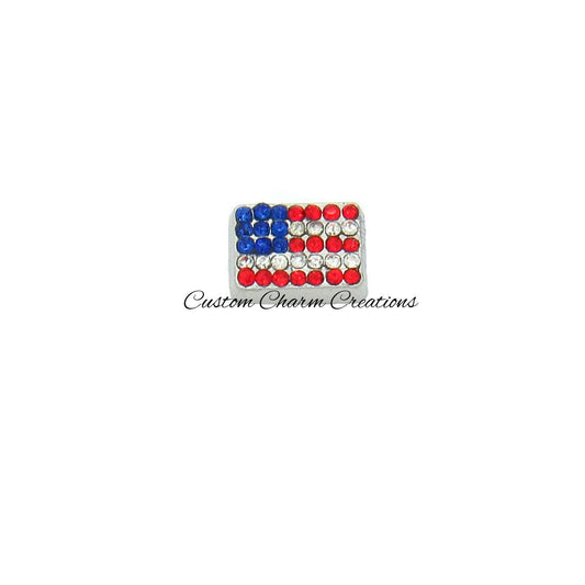 Floating Locket Charm • United States of America Flag • Rhinestones • Bling • Military Memory Charm - MIL26 - Custom Charm Creations