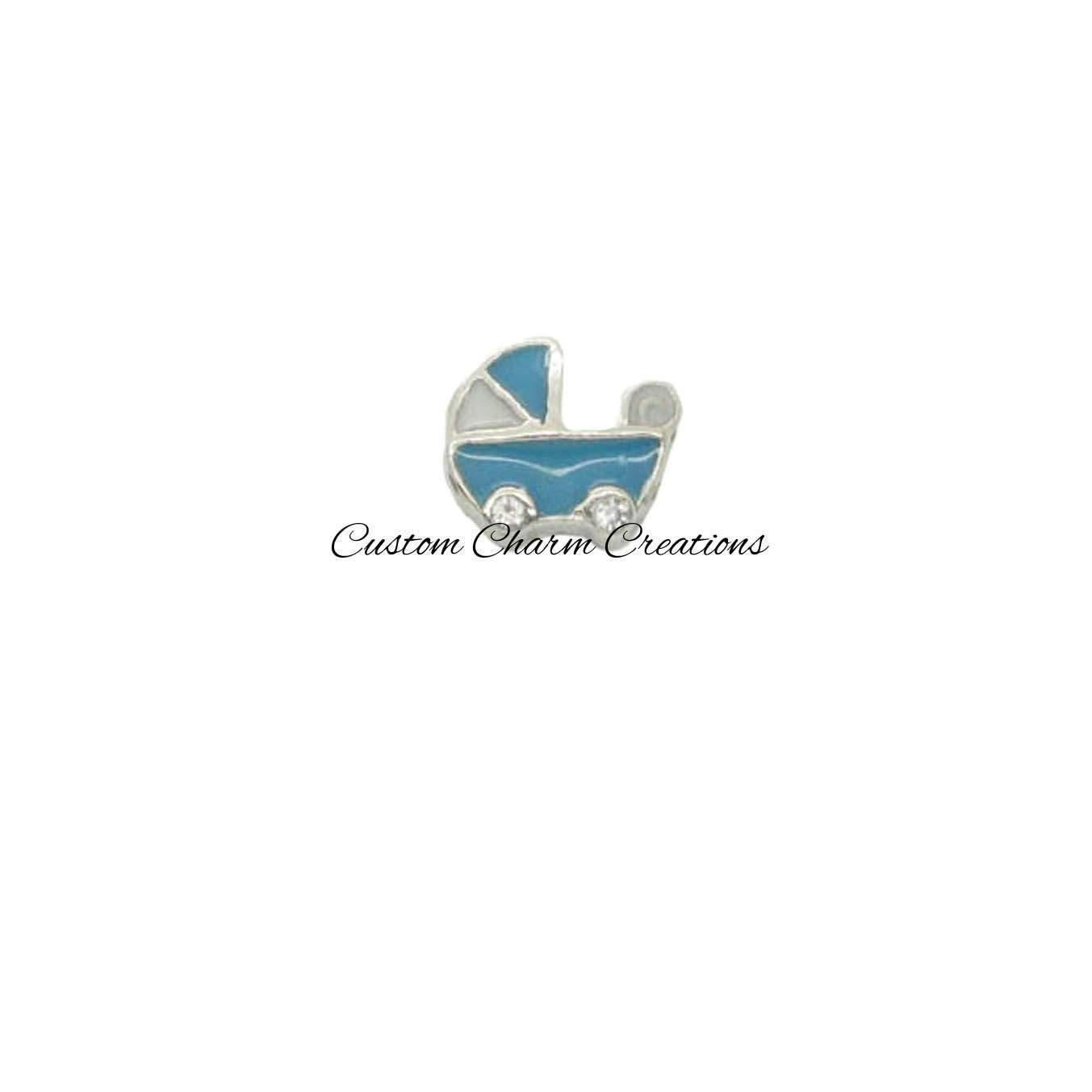 Blue Baby Carriage Floating Locket Charm - Custom Charm Creations