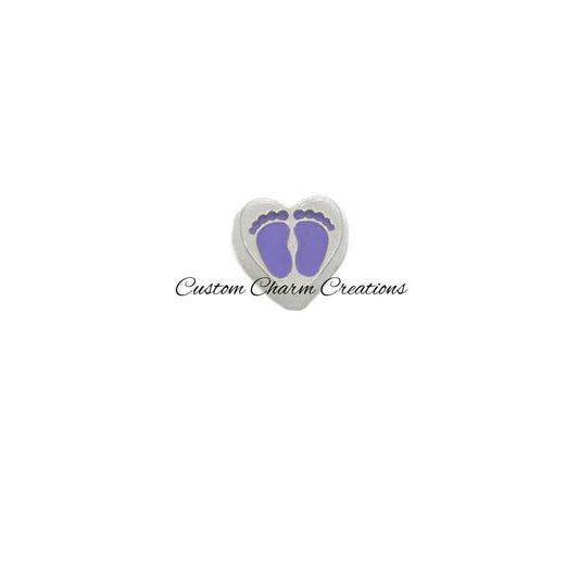 Purple Baby Footprints Heart Floating Locket Charm - Custom Charm Creations