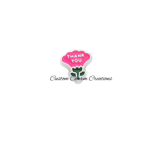 Floating Locket Charm • Pink Flower • Thank You • Memory Charm - TRA16 - Custom Charm Creations