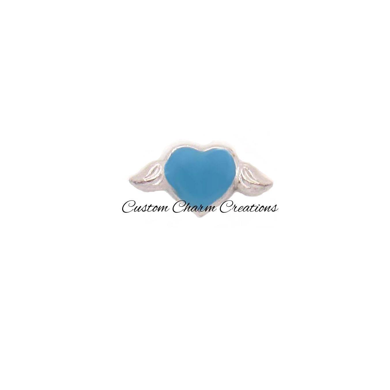 Blue Heart w/ Angel Wings Floating Locket Charm - Custom Charm Creations