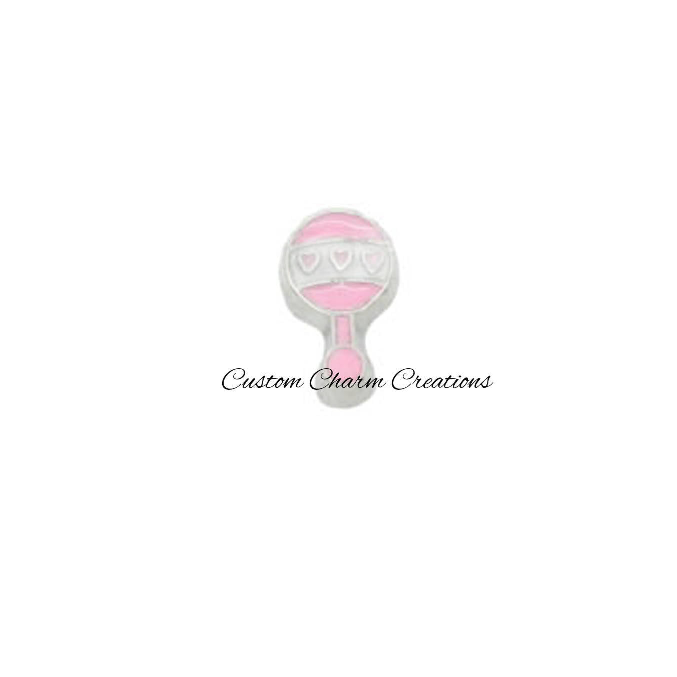 Pink Baby Rattle Floating Locket Charm - Custom Charm Creations