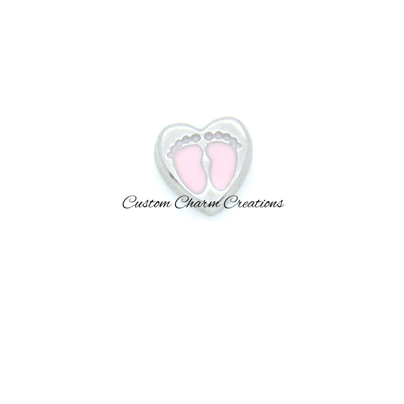 Pink Baby Footprints Heart Floating Locket Charm - Custom Charm Creations