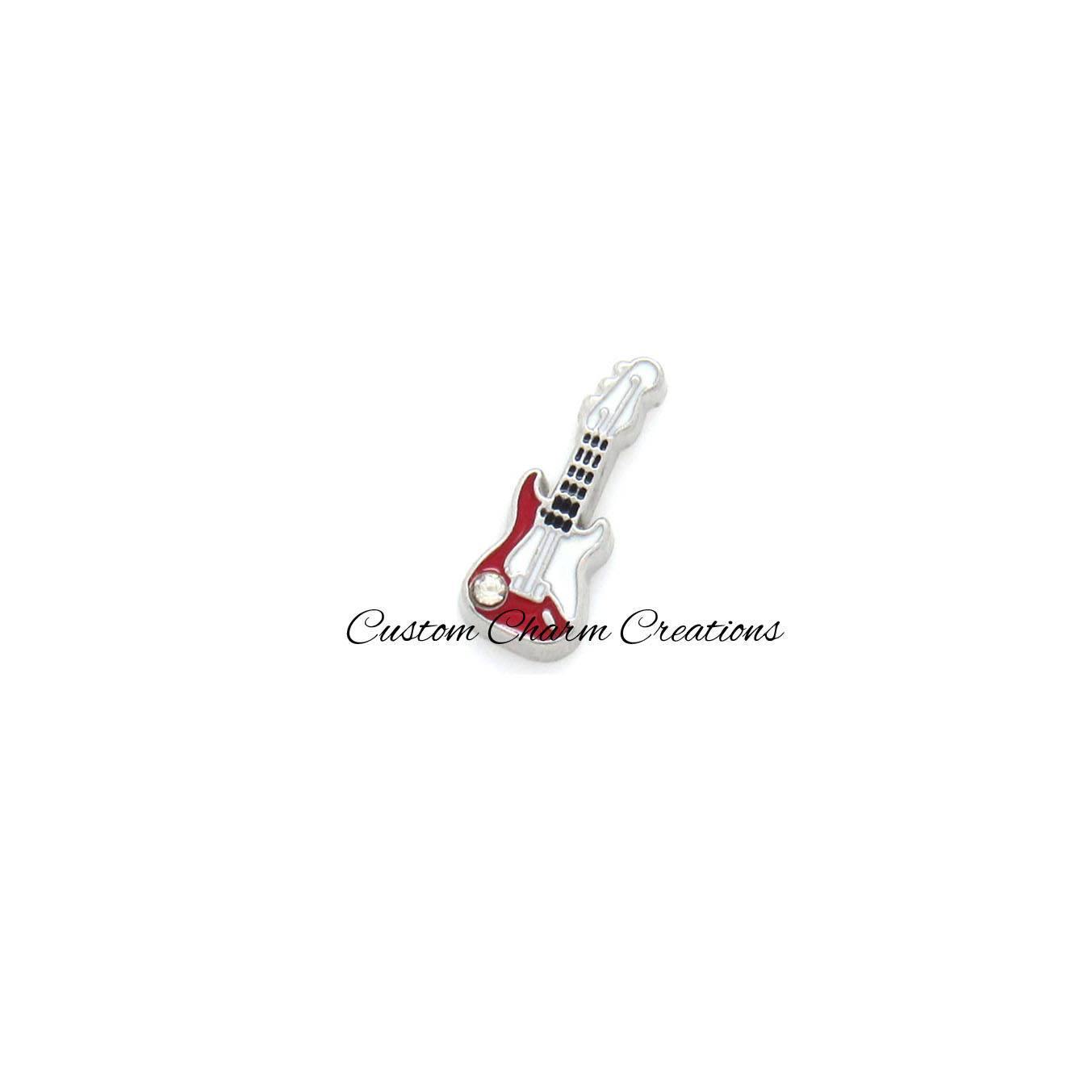 Red and White Guitar Floating Locket Charm - Custom Charm Creations