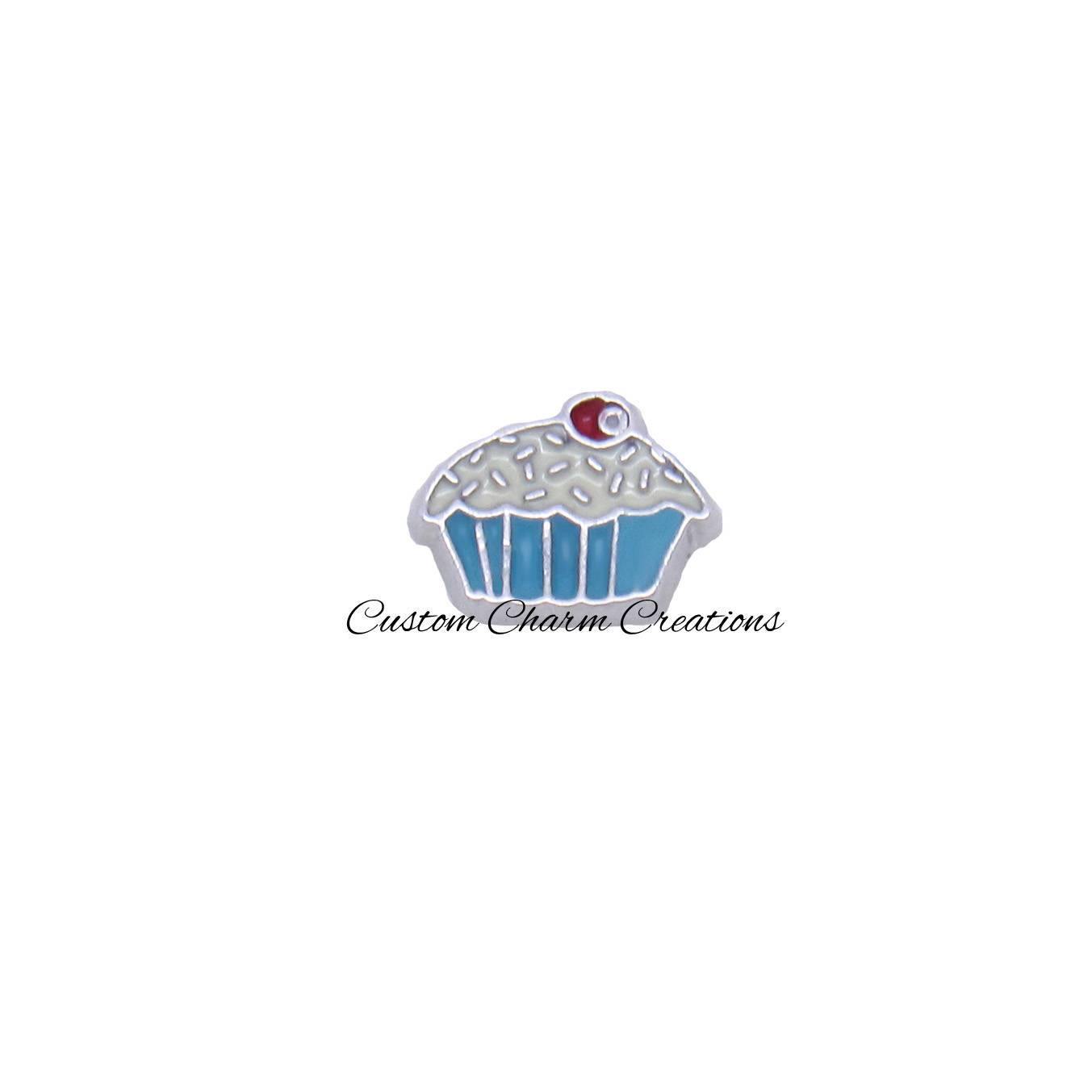 Blue Cupcake Floating Locket Memory Charm - Custom Charm Creations