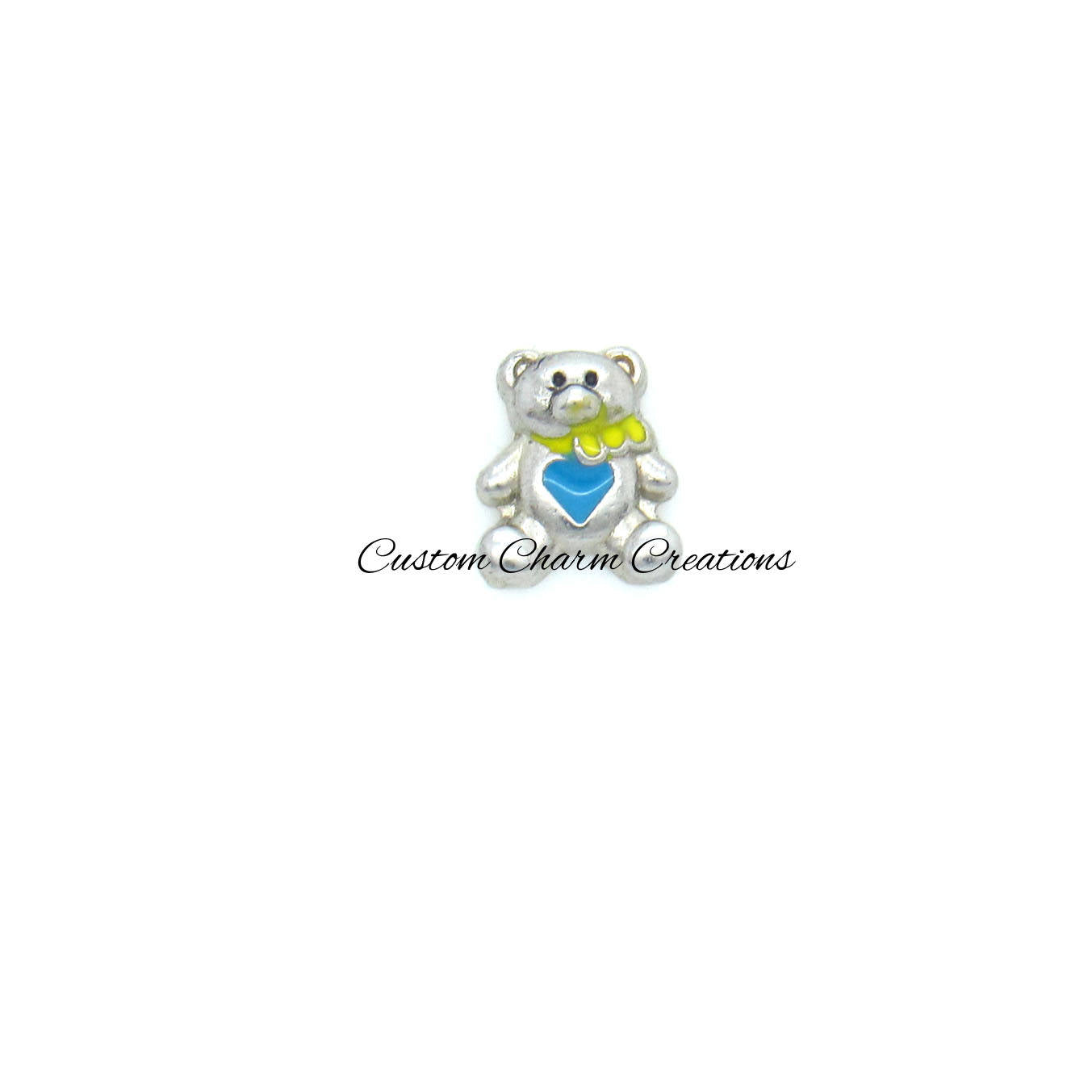 Silver Bear with Blue Heart Floating Locket Charm - Custom Charm Creations