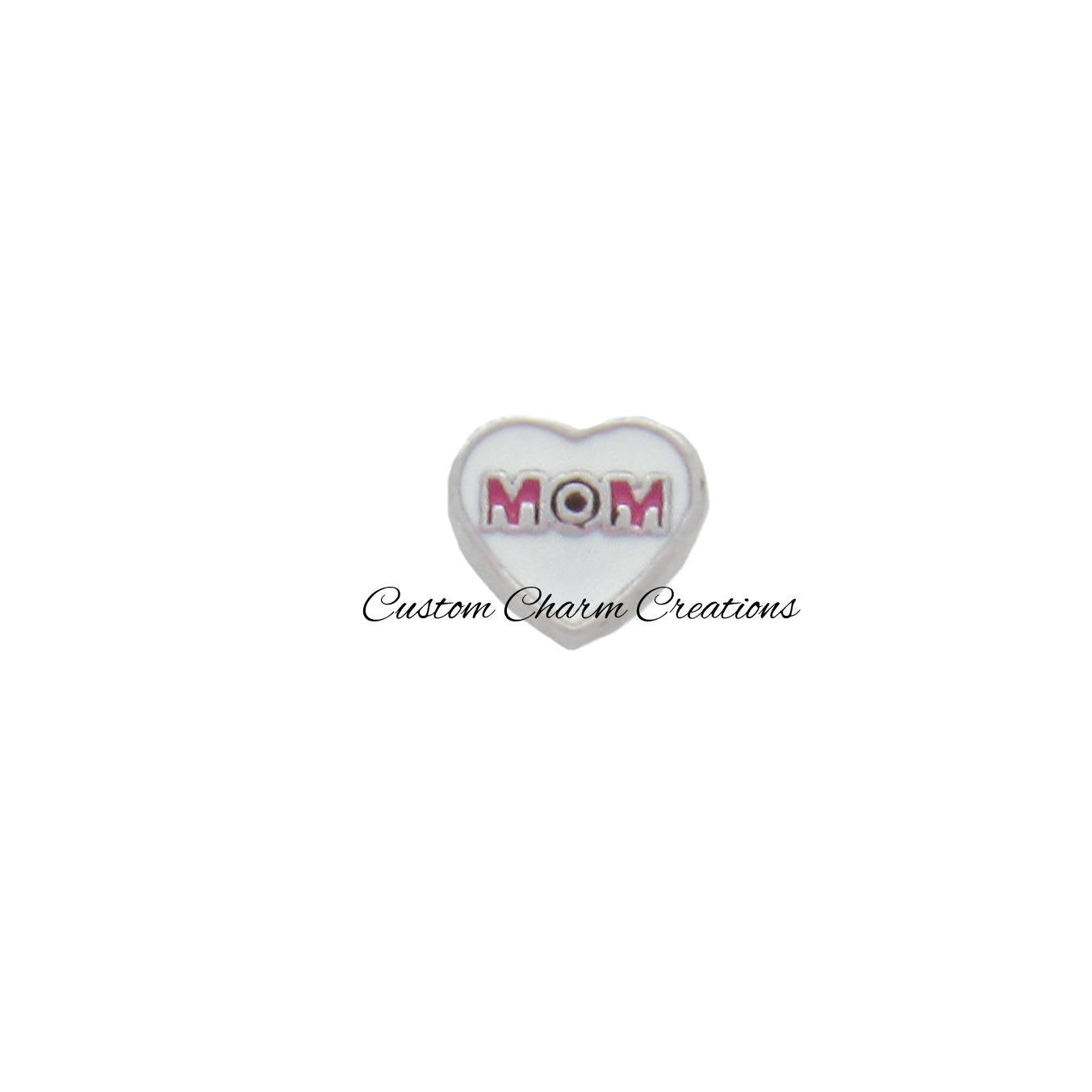 Mom White Heart Floating Locket Charm - Custom Charm Creations