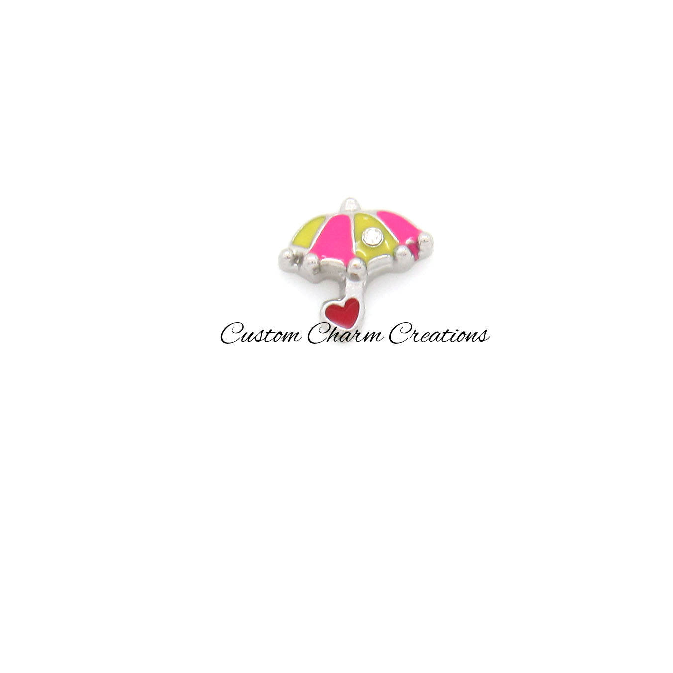 Pink & Yellow Umbrella with Heart Floating Locket Charm - Custom Charm Creations