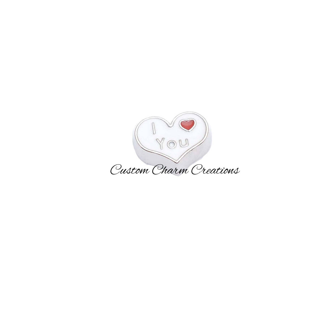 I Love You White Heart Floating Locket Charm - Custom Charm Creations