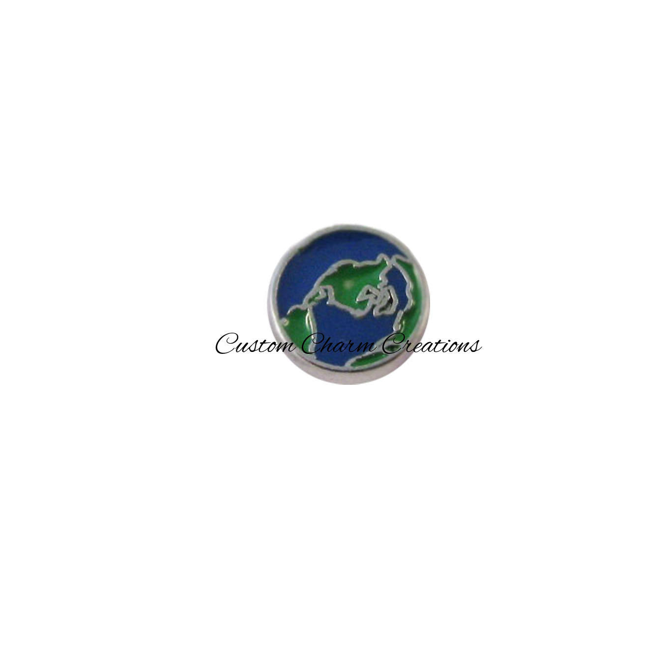 Floating Locket Charm • World • Travel • Planet Earth • Memory Charm  - TRA04 - Custom Charm Creations