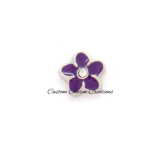 Floating Locket Charm • Purple Flower with Crystal Memory Charm - TRA19 - Custom Charm Creations