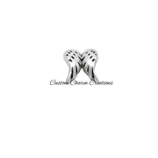 Floating Locket Charm • Silver Double Angel Wings • Religious • Memory Charm - REL33 - Custom Charm Creations