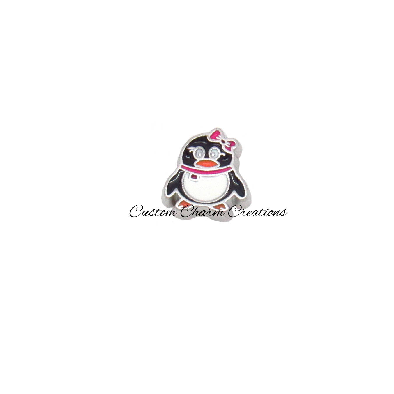 Penguin with Pink Scarf Floating Locket Charm - Custom Charm Creations