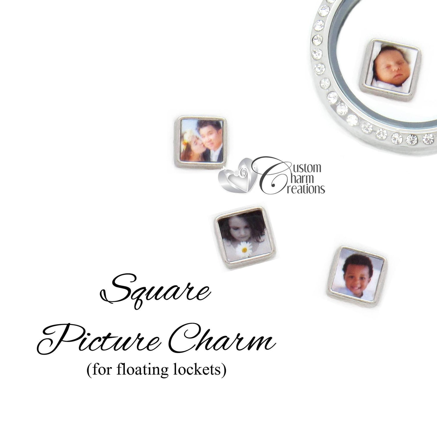 8mm Square Picture Charm for Floating Lockets Personalized Using Your Photo - Custom Charm Creations
