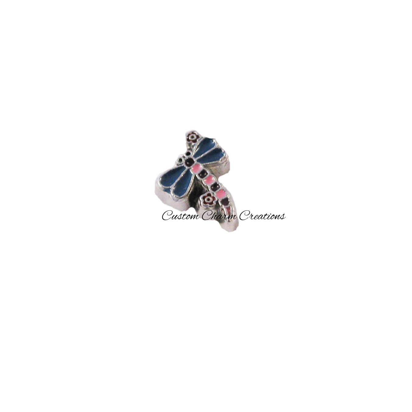 Pink Blue and Purple Dragonfly Floating Locket Charm - Custom Charm Creations