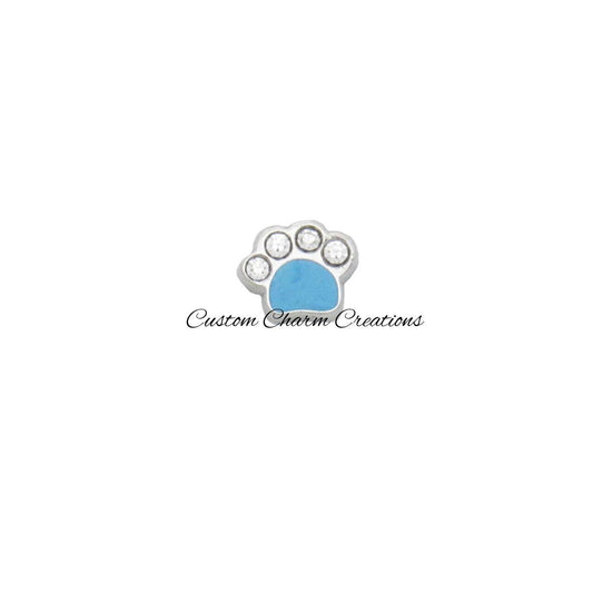 Blue Paw Print with Crystals Floating Locket Charm - Custom Charm Creations