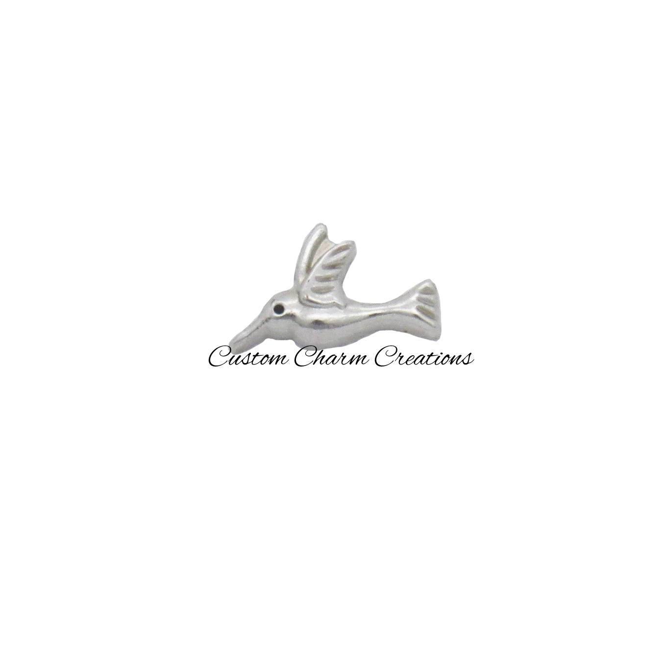 Silver Hummingbird Floating Locket Charm - Custom Charm Creations