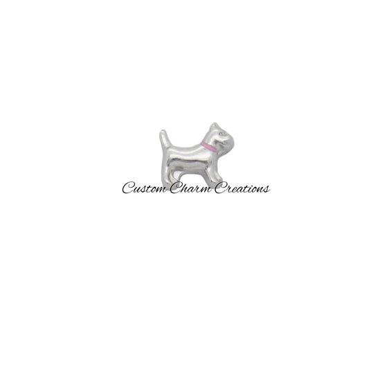 Silver Dog with Pink Collar Floating Locket Charm - Custom Charm Creations