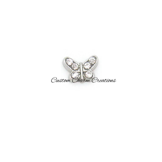 Butterfly with Crystal Rhinestones Floating Locket Charm - Custom Charm Creations