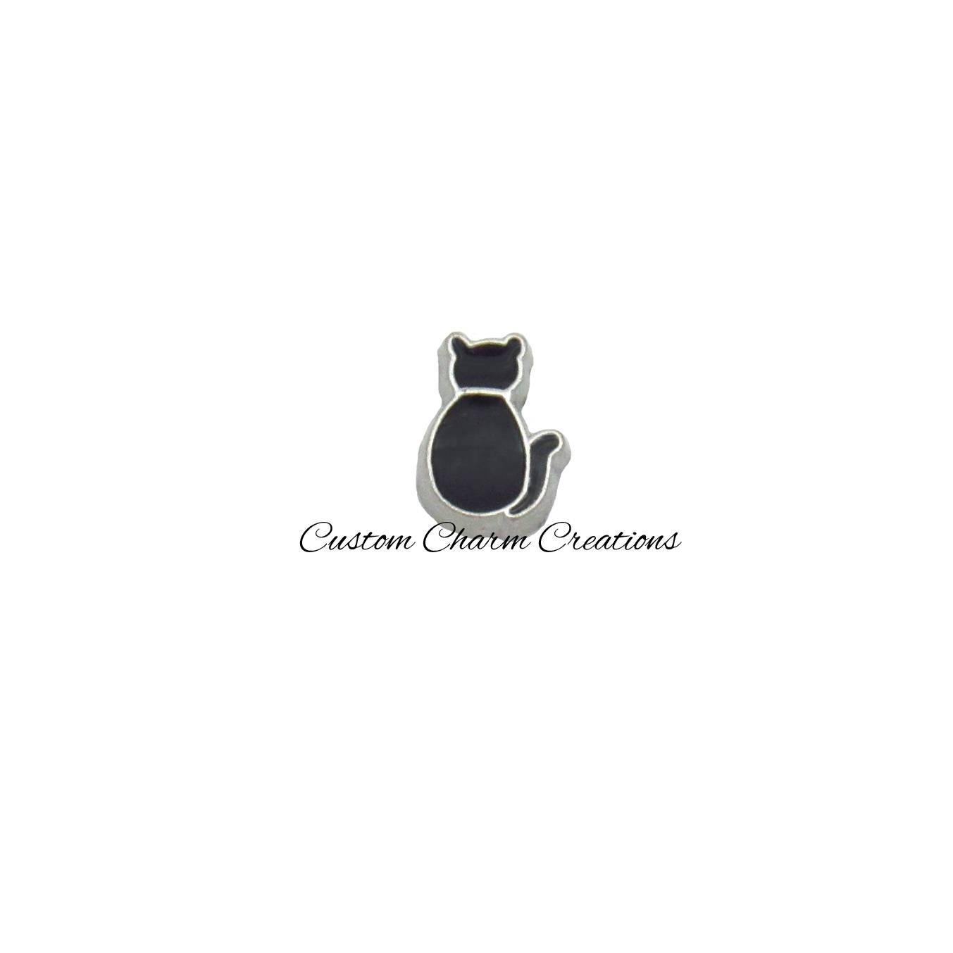 Black Cat Floating Locket Charm - Custom Charm Creations