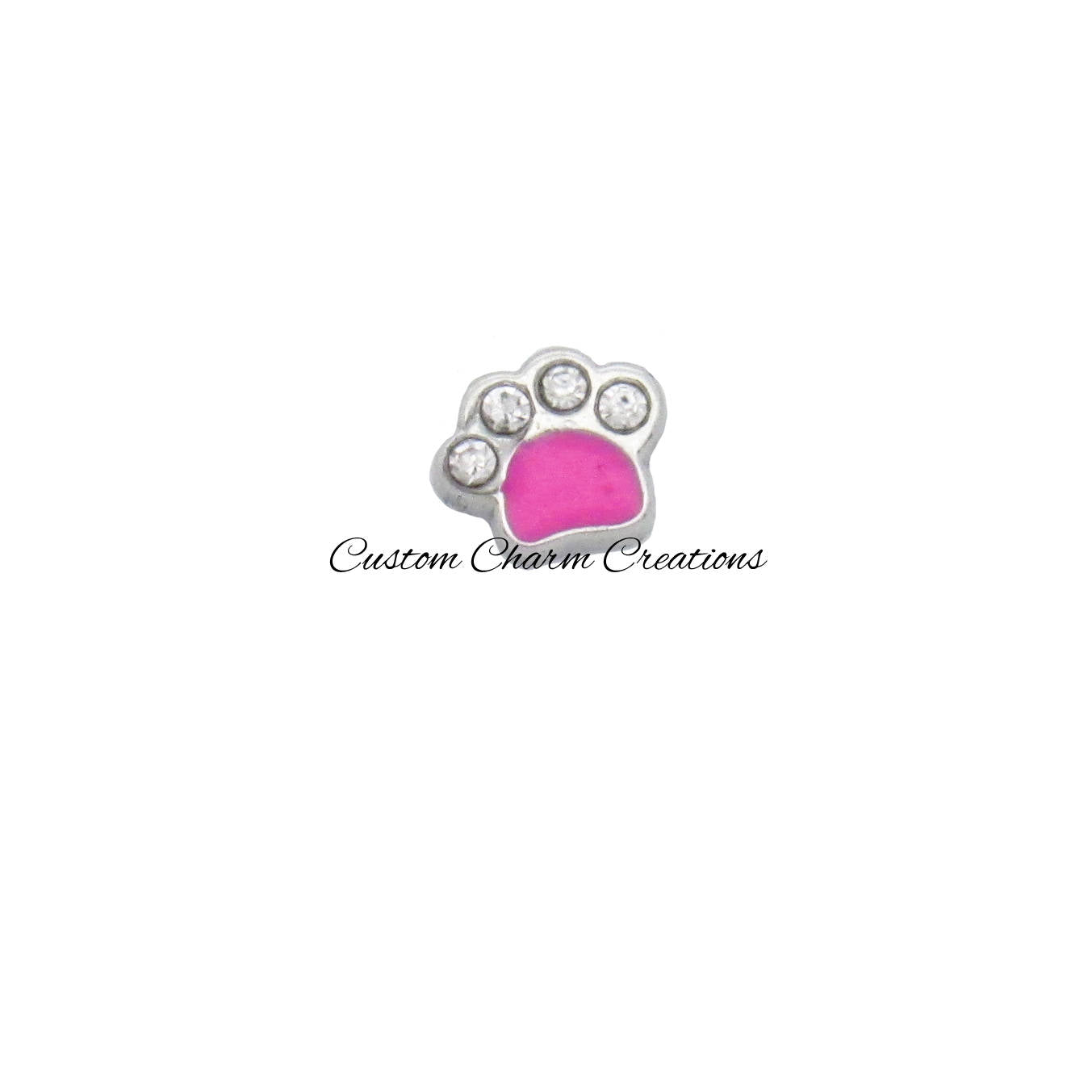 Hot Pink Paw Print with Crystals Floating Locket Charm - Custom Charm Creations