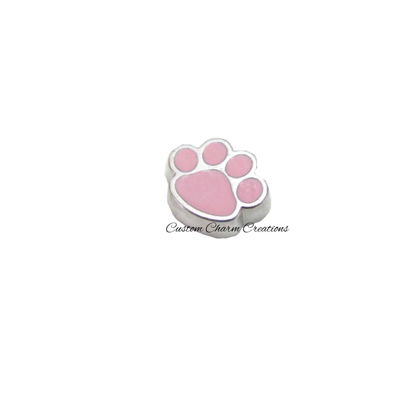 Light Pink Paw Print Floating Locket Charm - Custom Charm Creations