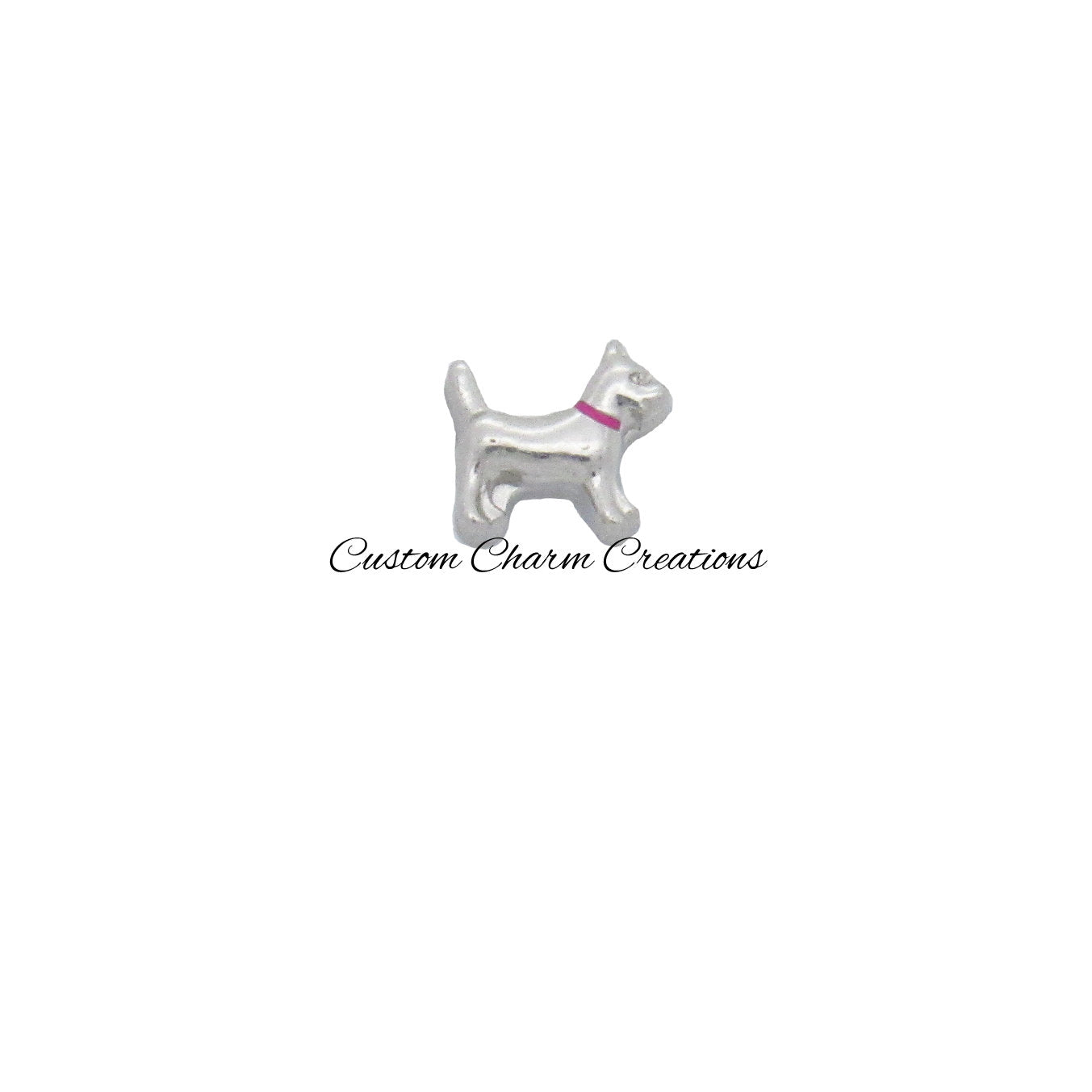 Silver Dog with Hot Pink Collar Floating Locket Charm - Custom Charm Creations