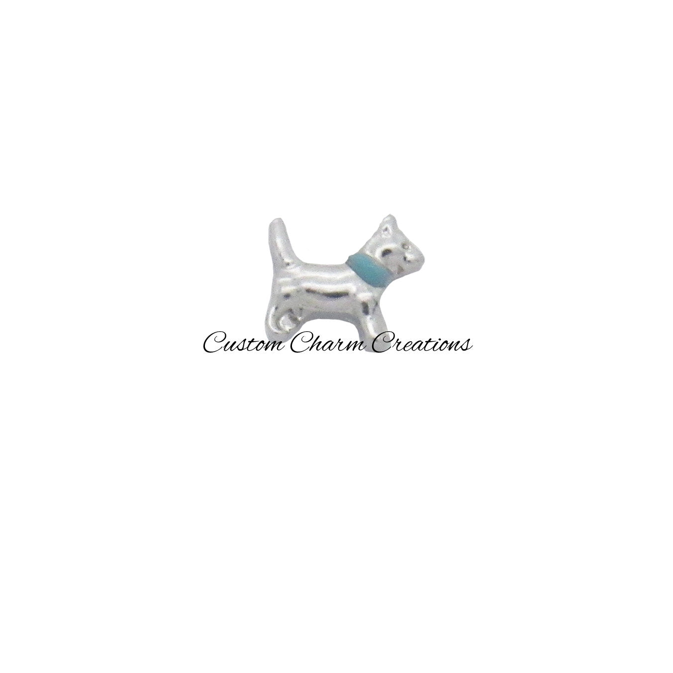Silver Dog with Blue Collar Floating Locket Charm - Custom Charm Creations