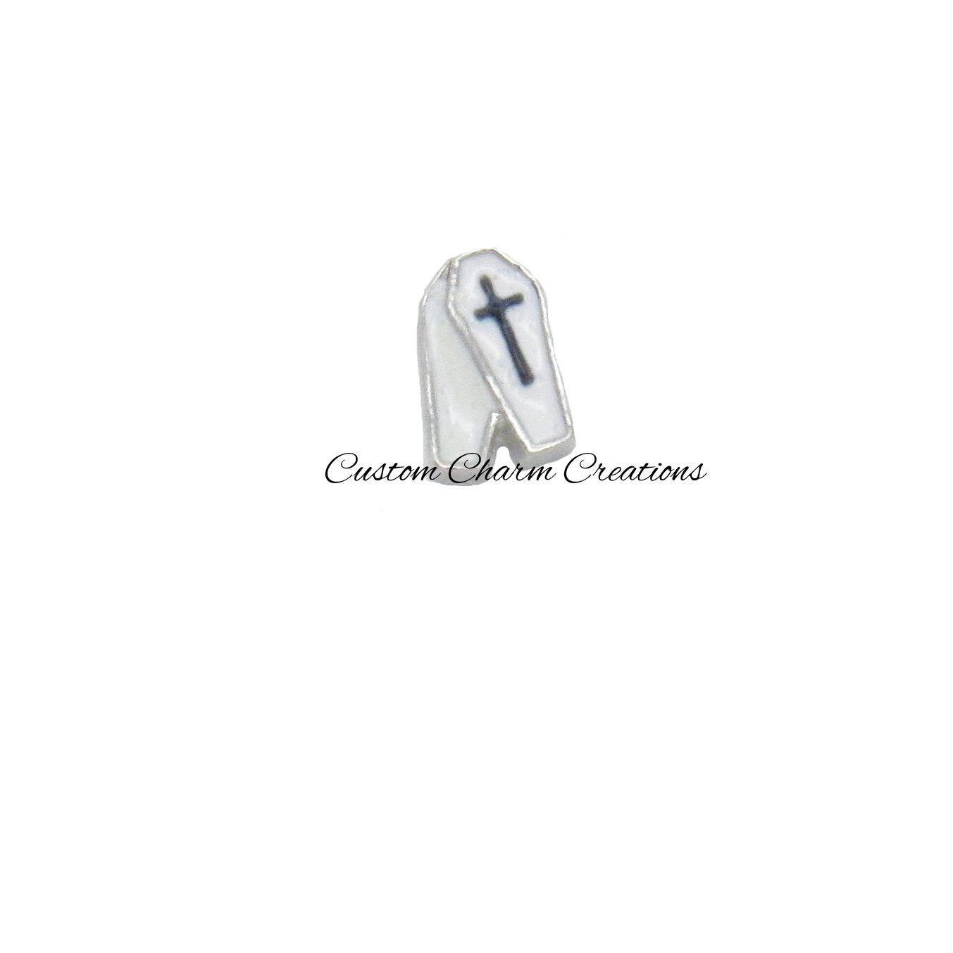 White Coffin Halloween Floating Locket Charm - Custom Charm Creations