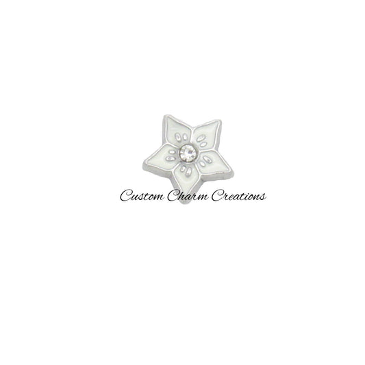 Floating Locket Charm • White Stephanotis Flower with Crystal Rhinestone • Wedding Memory Charm - LOV TRA25 - Custom Charm Creations
