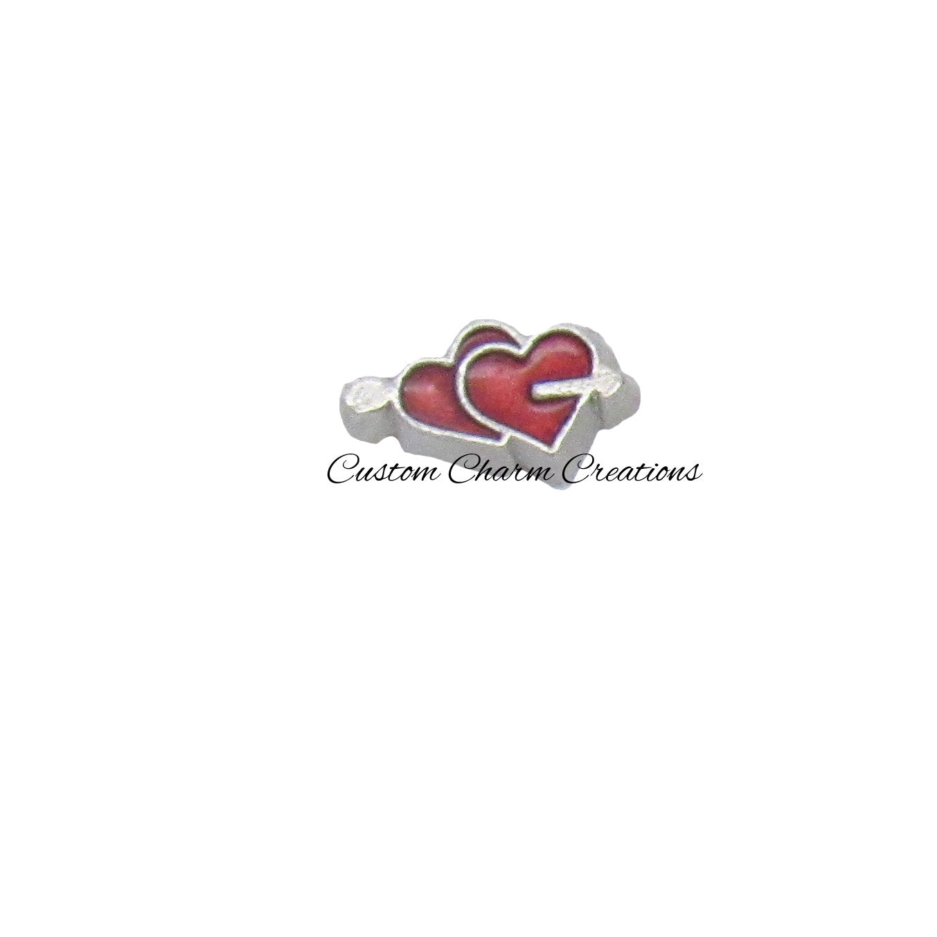 Floating Locket Charm • Red Double Hearts with Arrow • Love Memory Charm - LOV55 - Custom Charm Creations