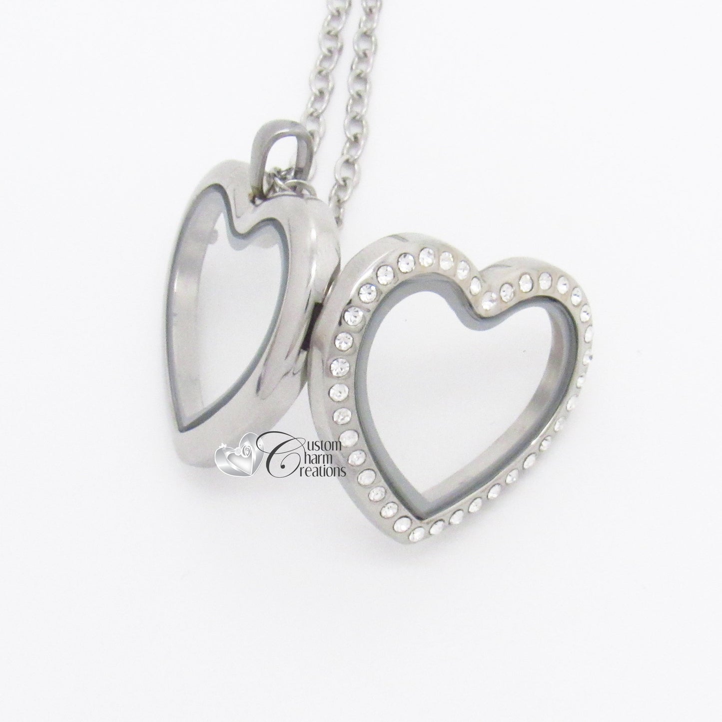 Heart Floating Locket • Stainless Steel • Magnetic with Czech Crystals • Holds Floating Charms ~ SS141 - Custom Charm Creations