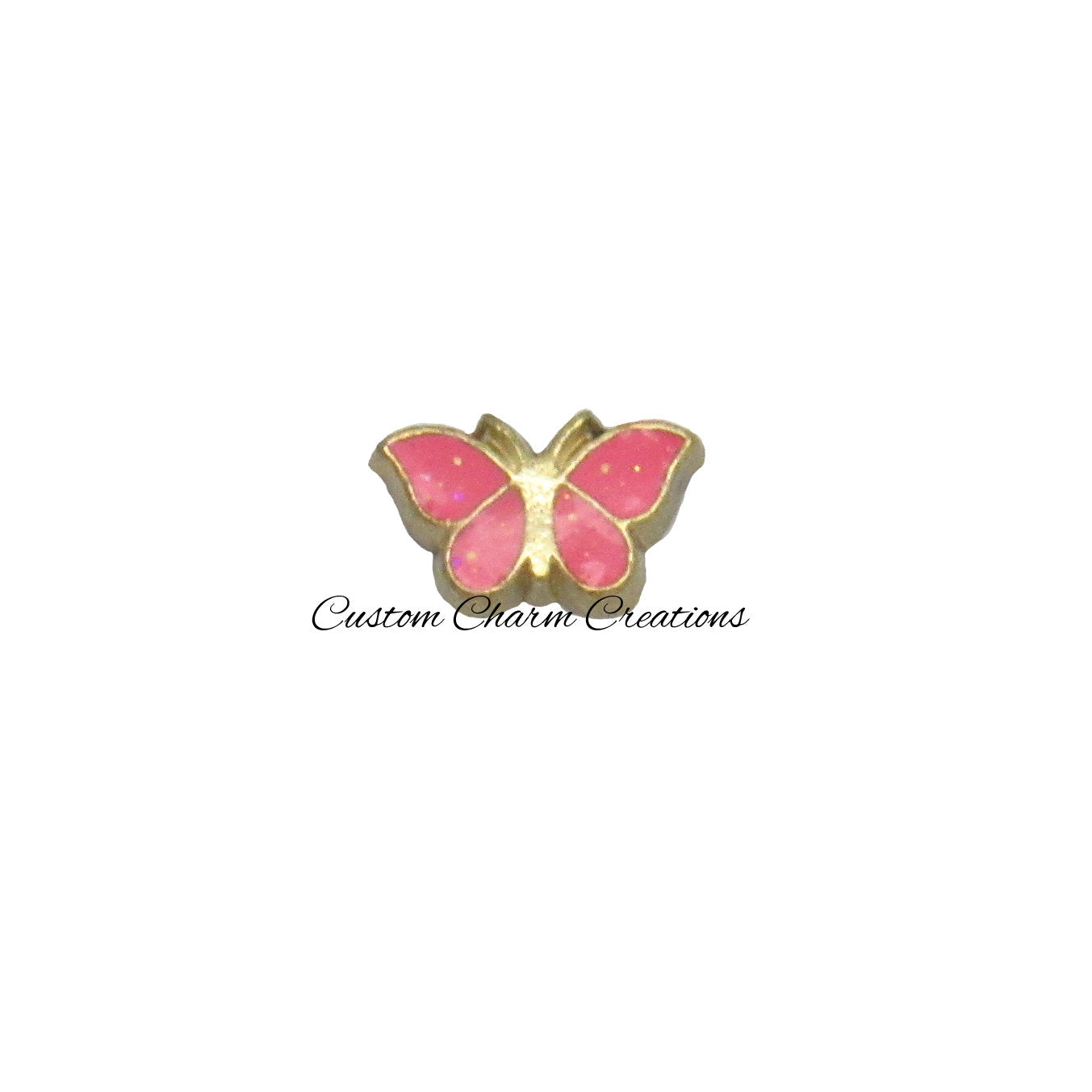 Pink and Gold Butterfly Floating Locket Charm - Custom Charm Creations